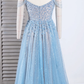 Elegant Light Blue Tulle Sequins Evening Dress Strapless Long Prom Dress SH375