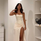 Sexy Ivory Sheath Strapless Satin Prom Dress Party Dress with Slit SH5542