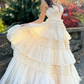 Light Champagne Slit Tulle Long Prom Dress Formal Dress SH681