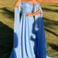 Elegant Blue Chiffon Applique Prom Dress Long Evening Dress SH1013