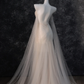 Dreamy Flowy Pleated Dark Ivory Tulle Long Date Dress Evening Dress Prom Dress SH3444