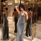 Spaghetti Straps Long Evening Dress Gray Prom Dress SH1254