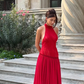 Charming Red A Line Halter Tulle Chiffon Long Prom Dress Evening Dress SH1947