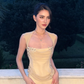 Sexy Two Piece Mermaid Straps Appliques Apricot Chiffon Long Prom Dress SH5339