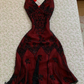Vintage Black Chiffon Beaded Burgundy Satin Short Prom Dress Homecoming Dress SH7417