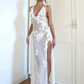 White See-Through High Split Applique Summer Party Dress Gown Backless Prom Dress  SH1181