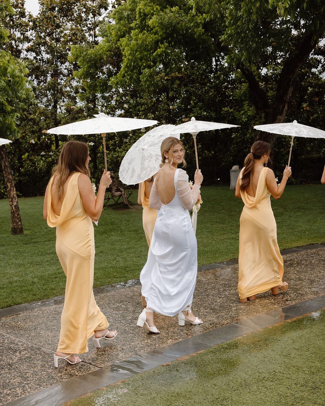 Yellow Cowl Neck Back Sheath Satin Bridesmaid Dress SH6557