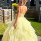 Yellow Ball Gown Spaghetti Strap Layered Tulle Long Prom Dress Evening Dress SH8197