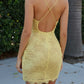 Yellow Spaghetti Straps V-Neck Pleated Lace Short Homecoming Dress SH8231
