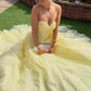 Yellow A Line Strapless Sweetheart Lace Tulle Long Prom Dress SH8191