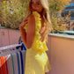 Yellow Ruffles A Line Straps Satin Backless Homecoming Dress Party Dress SH5929