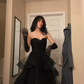 Princess A Line Sweetheart Neck Black Tiered Tulle Long Prom Dress Evening Dress SH355