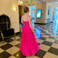 Sexy Hot Pink Layered A Line Evening Dress Chiffon Long Prom Dress SH1558