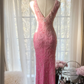 Gorgeous Sheath V Neck Beaded Pink Ombre Chiffon Long Party Dress Wedding Guest Dress SH2943