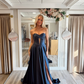 Elegant A Line Sweetheart Neck Navy Blue Satin Long Prom Dress Evening Dress SH2315