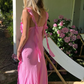Cute Mermaid Straps Ruffle Pink Chiffon Prom Dress Graduation Prom Dress SH2643