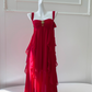Burgundy Flowy A Line Spaghetti Strap Ruffle Chiffon Prom Dress Vacation Dress SH4502