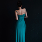 Lake Blue Sheath Spaghetti Strap Beaded Satin Long Prom Dress Party Dress Date Dresses SH4158