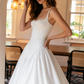 Ethereal A Line Spaghetti Strap Pleated White Chiffon Satin Long Wedding Dress SH7065