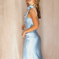 Elegant Sheath Spaghetti Strap Baby Blue Satin Long Prom Dress Evening Dress SH2324
