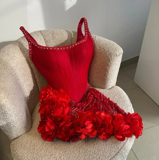 Stunning Sheath Straps Beaded Red Satin Tulle Short Homecoming Dress Cocktail Dress SH3195