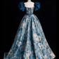 Blue Printed Long Prom Dress A Line Ball Gown Evening Dress SH1271