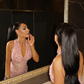 Charming Rhinestone Sheath Halter Pink Tulle Prom Dress Evening Dress SH6547