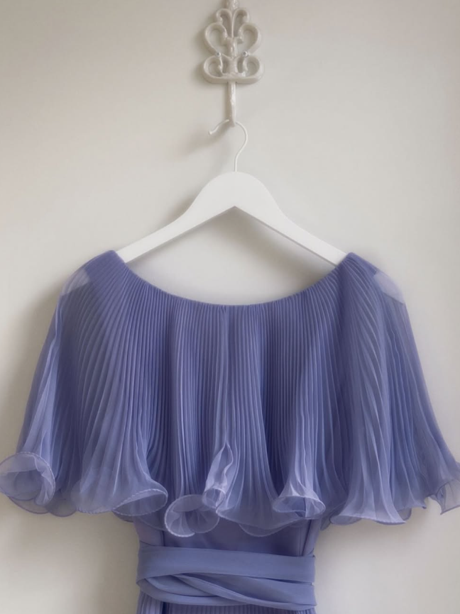 Gentle A Line Round Neck Blue Pleated Chiffon Long Evening Dress Party Dresses SH2905