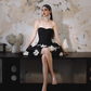 Black Sexy A Line Sweetheart Neck White Appliques Satin Short Homecoming Dress Cocktail Dress SH3575