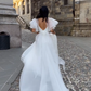 Stunning Ball Gown White Ruffle Organza Long Sweep Wedding Dress SH4709