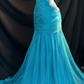 Vintage Blue A Line One Shoulder Beaded Chiffon Prom Dress Graduation Prom Dress SH5433