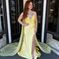 Pretty Yellow Mermaid Sweetheart Neck Rhinestone Satin Prom Dress Party Evening Dress SH7238
