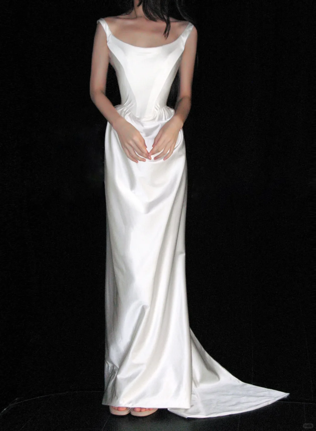 Simple Sheath Spaghetti Strap White Satin Long Wedding Dress SH4716