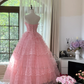 Cute A Line Sweetheart Neck Pink Layered Lace Tulle Long Party Dress Birthday Dress SH2941
