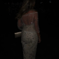 Shiny Exquisite Beaded Rhinestone Sheath Straps Tulle Long Prom Dress SH5356