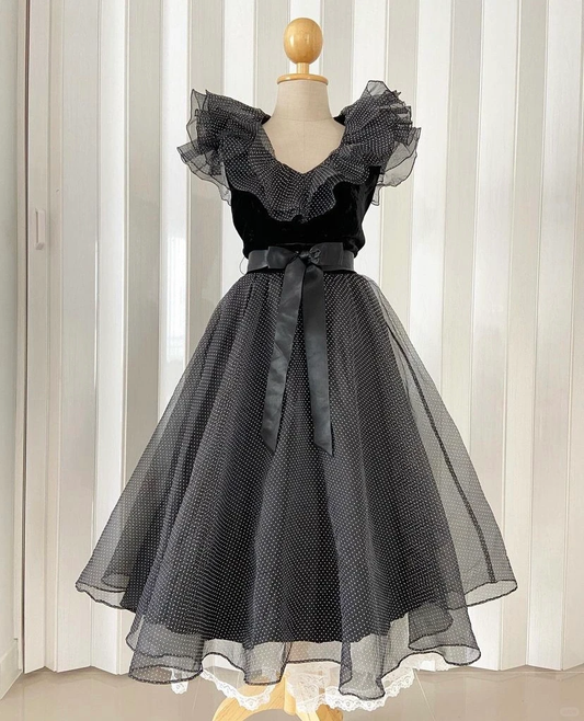 Vintage Cute Polka Dot A Line V Neck Chiffon Prom Dress SH5564