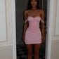 Cute Pink Sheath Off the Shoulder Lace Short Prom Dress Homecoming Dress SH7217