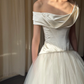 Pretty A Line Off the Shoulder Corset Satin Tulle Long Prom Dress Wedding Dress SH4273