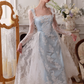 Gentle Baby Blue Satin White Lace Long Sleeve Prom Dress Party Dress Birthday Dress SH3754