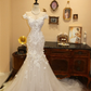 Elegant Mermaid Off the Shoulder White Appliques Tulle Long Prom Dress Wedding Dress SH7393