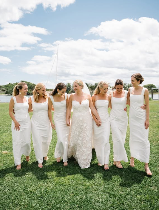 Simple White Sheath Strap Satin Long Bridesmaid Dress SH6580