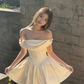 Cute A Line Off the Shoulder Ivory Satin Short Homecoming Dress Birthday Dress SH3025