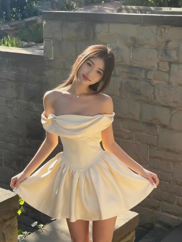 Cute A Line Off the Shoulder Ivory Satin Short Homecoming Dress Birthday Dress SH3025