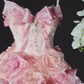 Sweety Ball Gown Strapless Beaded Pink Ombre Floral Tulle Long Prom Dress SH5040