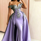 Mermaid Evening Dress Off Shoulder Silver Lace Embroidery Prom Dresses SA692