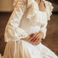 Vintage A Line Long Sleeve White Lace Satin Prom Dress Evening Dress SH6691
