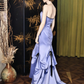 Elegant Purple Mermaid Strapless Satin Long Prom Dress SH4579