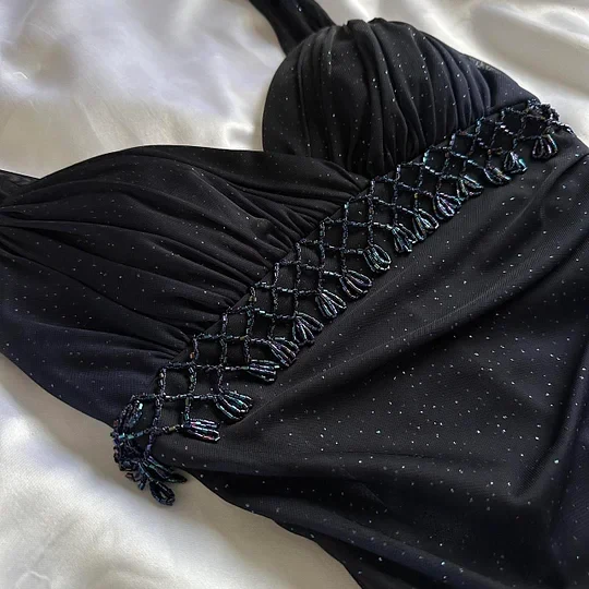 Charming A Line Spaghetti Strap Beaded Navy Blue Ombre Chiffon Party Dress Evening Dress SH2794