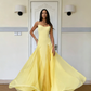 Yellow Simple A Line Spaghetti Straps Satin Chiffon Prom Dress Outfits SH5082