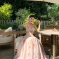 Gentle Pink A Line Spaghetti Strap Print Floral Satin Prom Dress Party Dresses SH4599